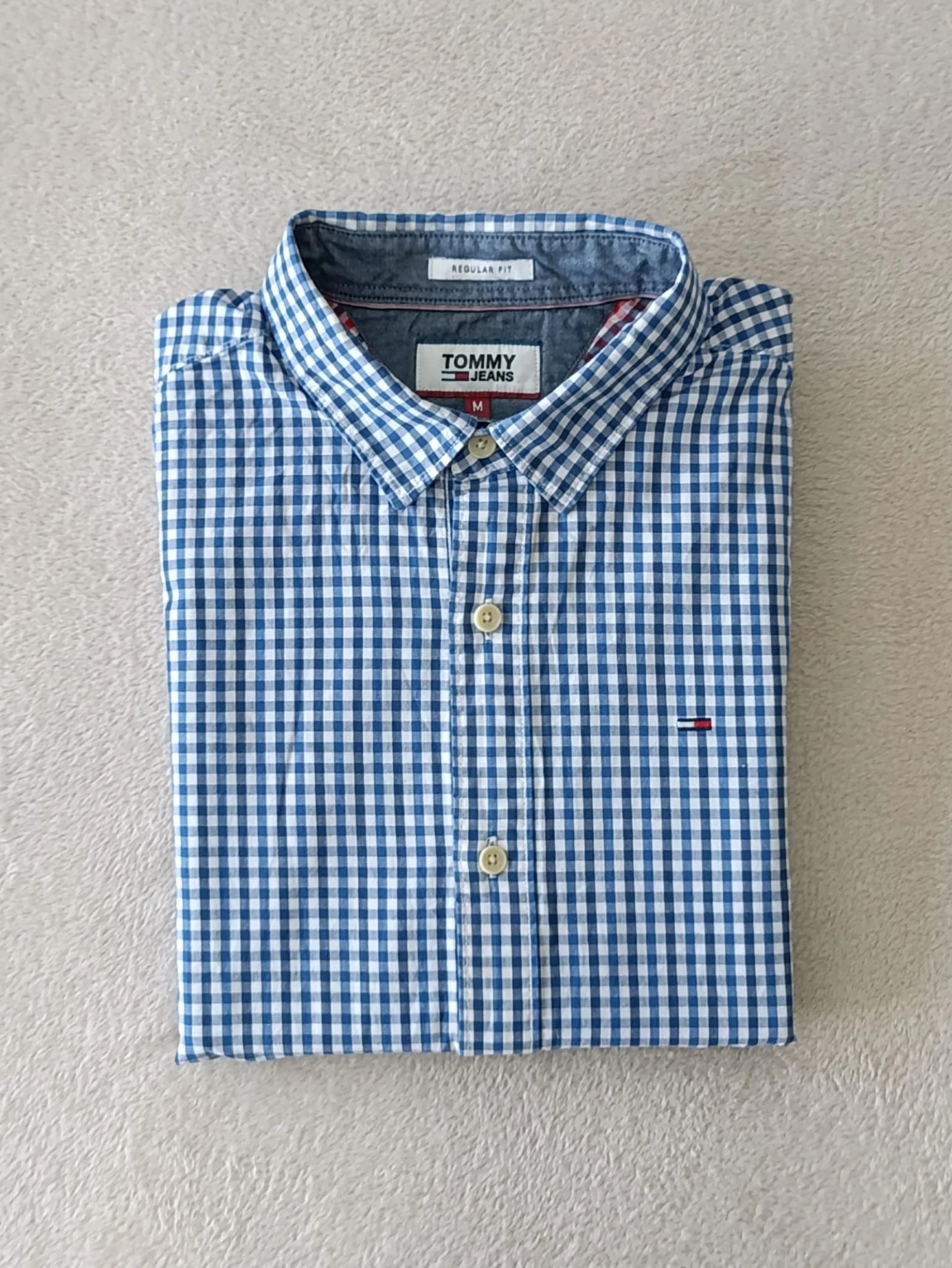 Chemise Tommy Jeans bleu Carreaux blanc Logo brodé Taille M